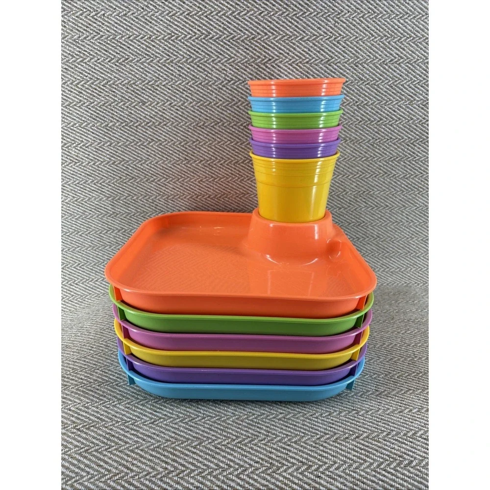 Great Plate Rainbow Square Plates and Cups 6 pair pack